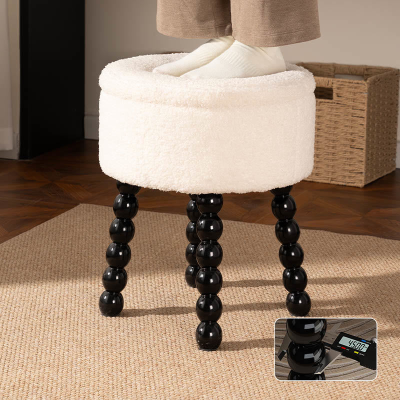 Solid Wood White Storage Small Round Ottoman - image 3