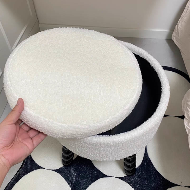Solid Wood White Storage Small Round Ottoman - image 2