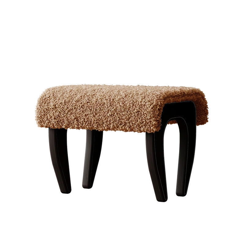 Mid-century Solid Wood Lamb Fur Ottoman