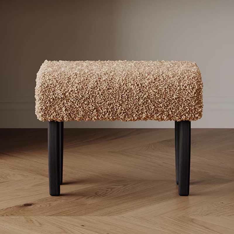 Mid-century Solid Wood Lamb Fur Ottoman