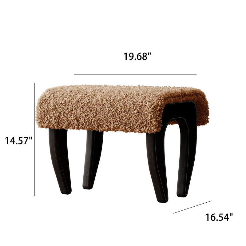 Mid-century Solid Wood Lamb Fur Ottoman