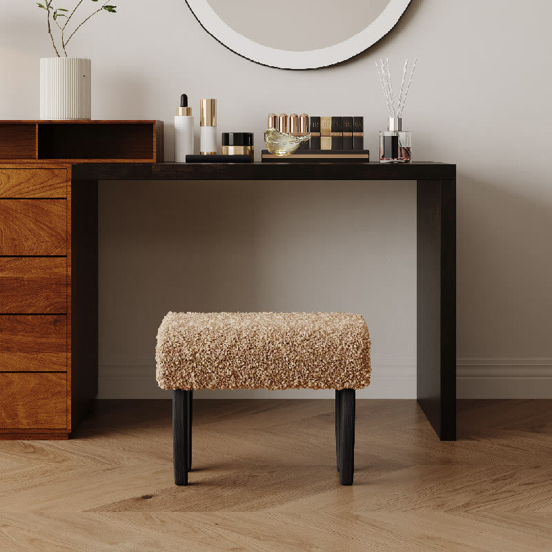 Mid-century Solid Wood Lamb Fur Ottoman