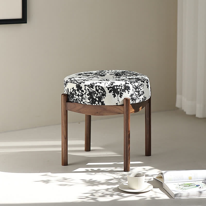 Vintage Solid Wood Pattern Ottoman - Pattern A - image 0
