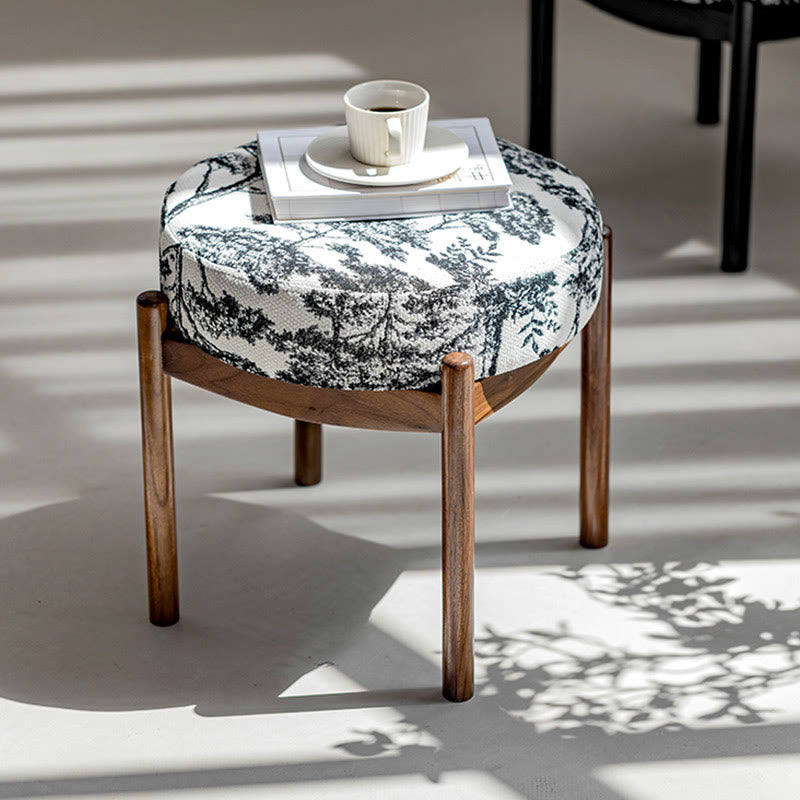 Vintage Solid Wood Pattern Ottoman - Pattern B - image 3