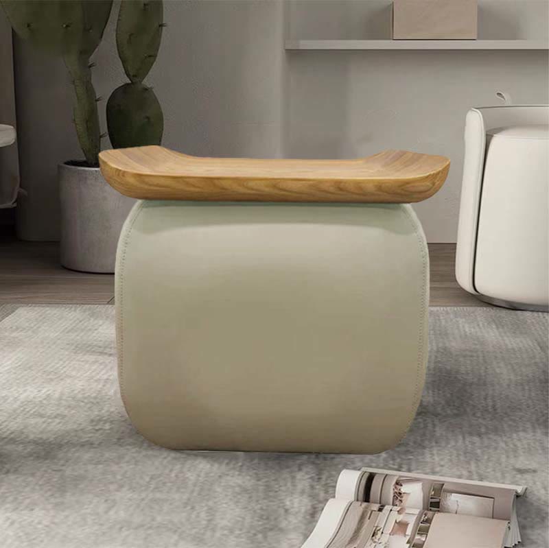 Mid-century Square Solid Wood Leather Ottoman - image 2