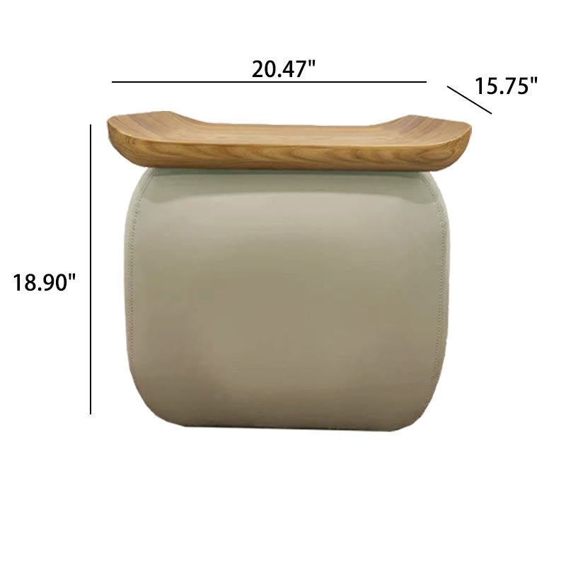 Mid-century Square Solid Wood Leather Ottoman - image 6
