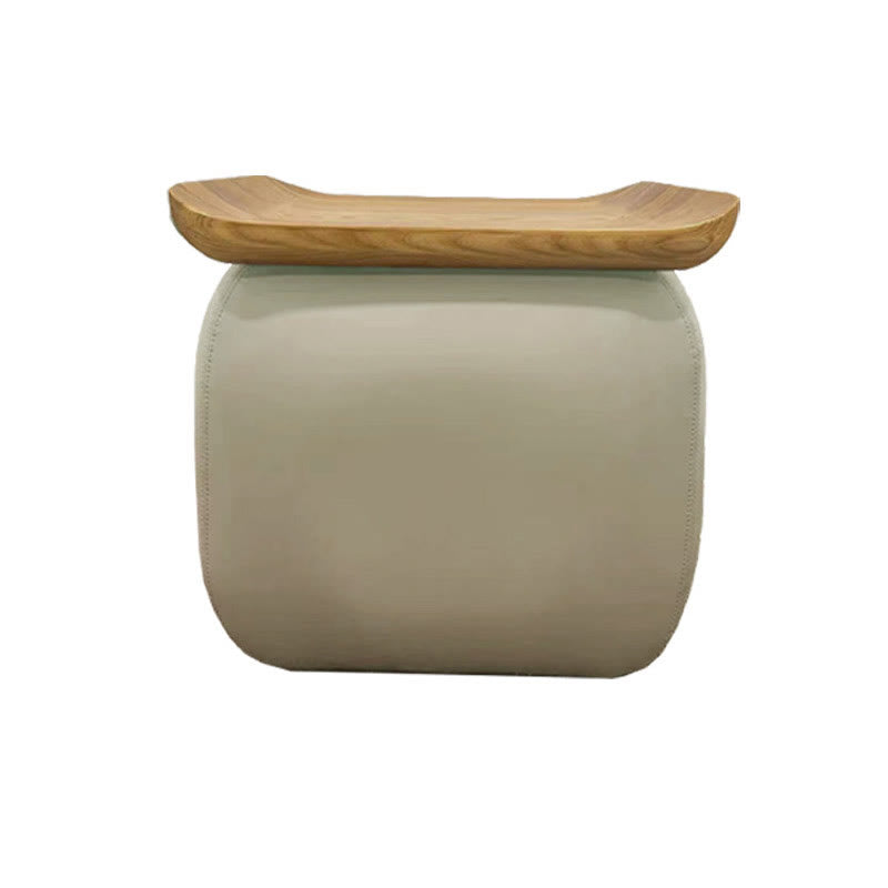 Mid-century Square Solid Wood Leather Ottoman - image 1