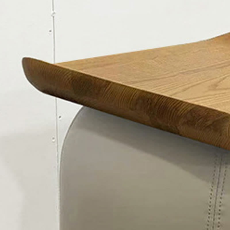 Mid-century Square Solid Wood Leather Ottoman - image 5