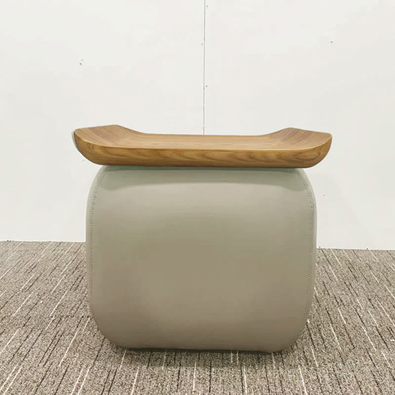 Mid-century Square Solid Wood Leather Ottoman - image 4