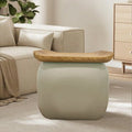 Mid-century Square Solid Wood Leather Ottoman - Beige - image 0