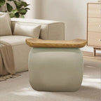 Mid-century Square Solid Wood Leather Ottoman - Beige - image 0