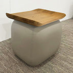 Mid-century Square Solid Wood Leather Ottoman - image 3