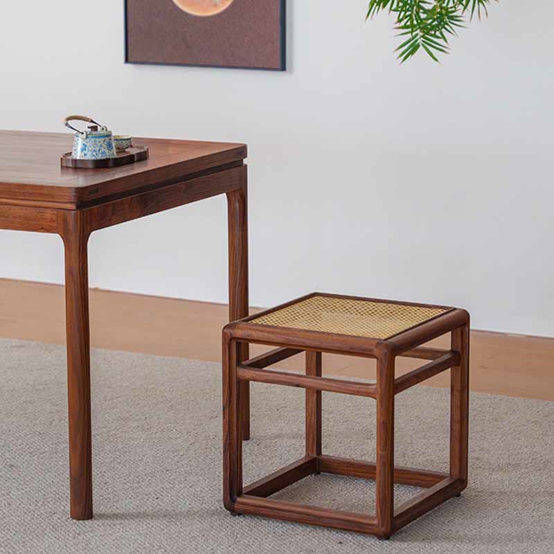 Rattan Seat Solid Wood Ottoman - image 2