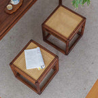 Rattan Seat Solid Wood Ottoman - image 5