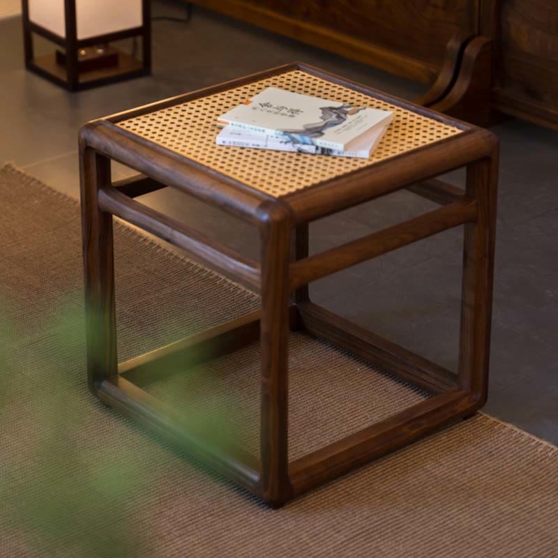Rattan Seat Solid Wood Ottoman - image 3
