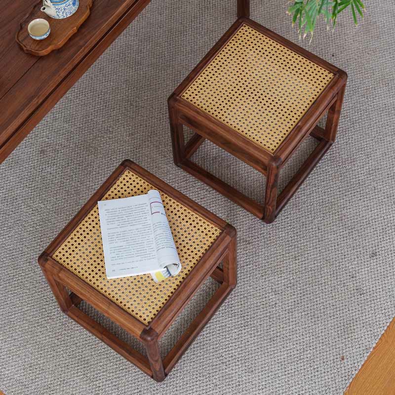 Rattan Seat Solid Wood Ottoman