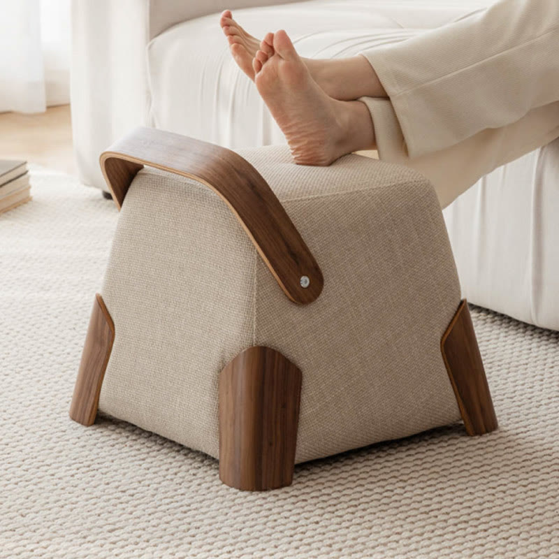 Solid Wood Handle Small Square Ottoman