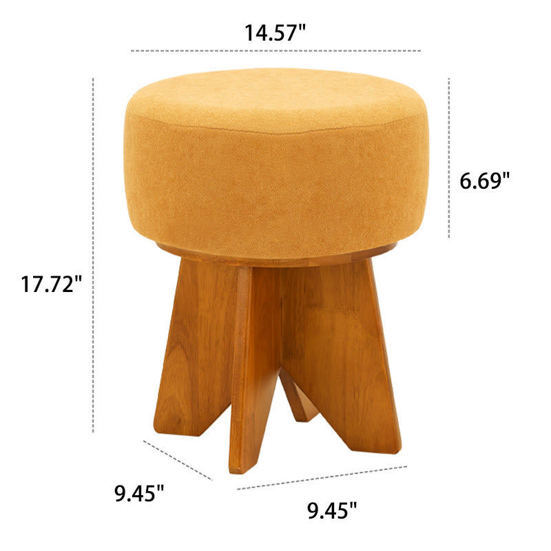 Modern Solid Wood Yellow Round Ottoman