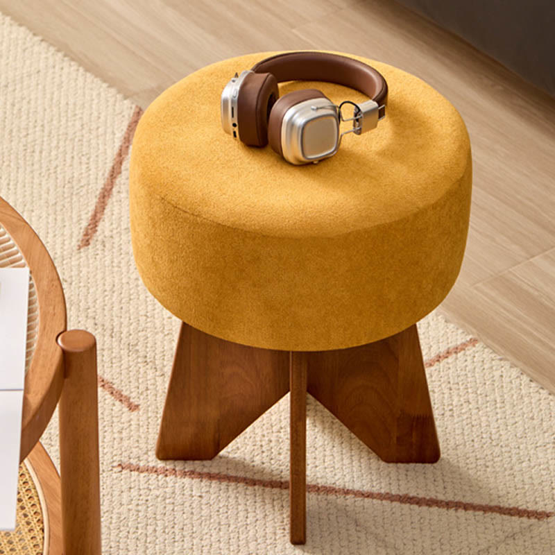 Modern Solid Wood Yellow Round Ottoman - image 2