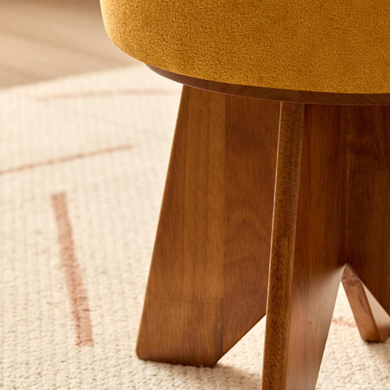 Modern Solid Wood Yellow Round Ottoman - image 10