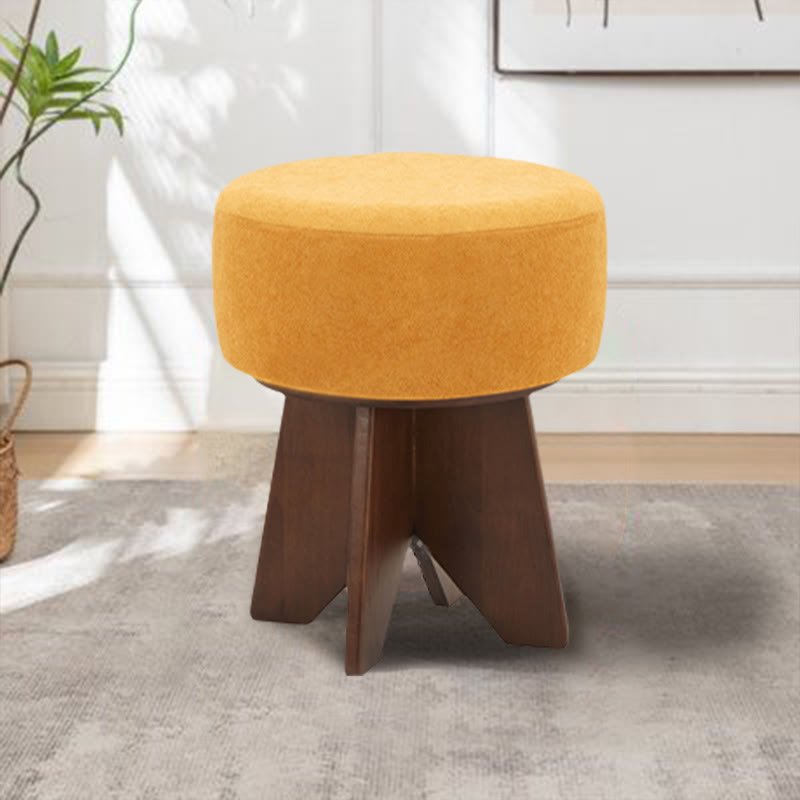 Modern Solid Wood Yellow Round Ottoman - Walnut - image 5