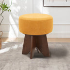 Modern Solid Wood Yellow Round Ottoman - Walnut - image 5