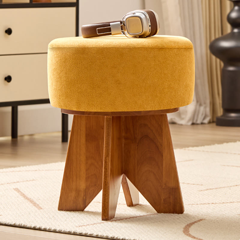 Modern Solid Wood Yellow Round Ottoman - Cherry - image 0