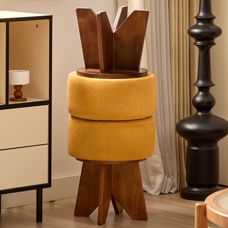 Modern Solid Wood Yellow Round Ottoman - image 8