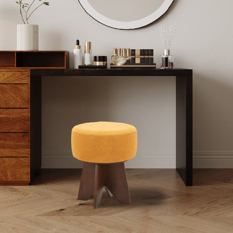 Modern Solid Wood Yellow Round Ottoman