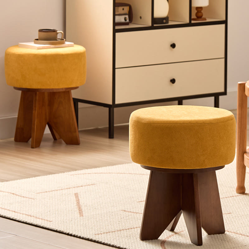 Modern Solid Wood Yellow Round Ottoman