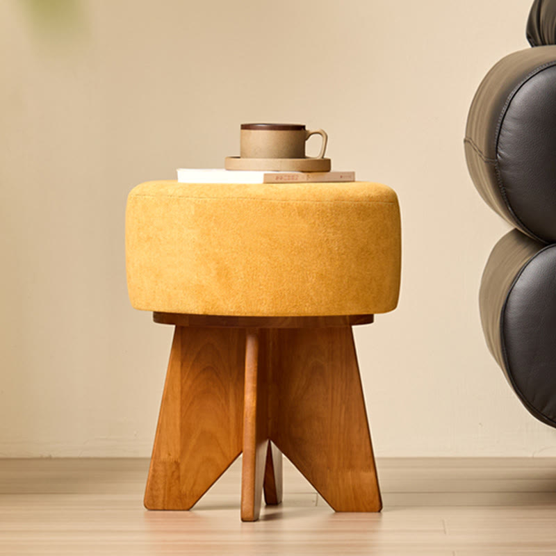 Modern Solid Wood Yellow Round Ottoman