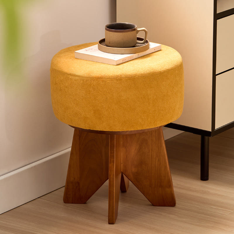 Modern Solid Wood Yellow Round Ottoman