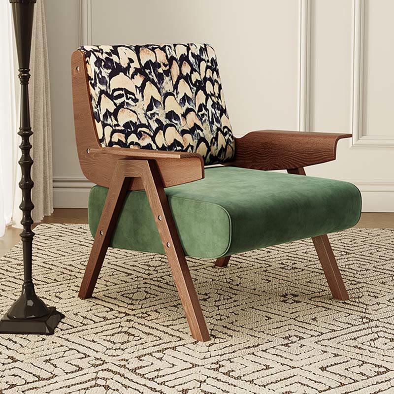 Retro Single Solid Wood Accent Chair - Green - image 0