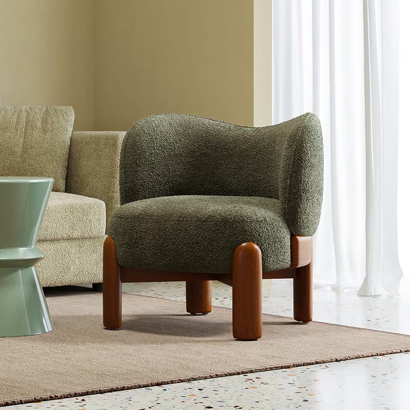 Single Chenille Fabric Solid Wood Accent Chair