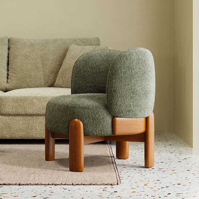 Single Chenille Fabric Solid Wood Accent Chair - image 3