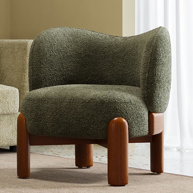 Single Chenille Fabric Solid Wood Accent Chair