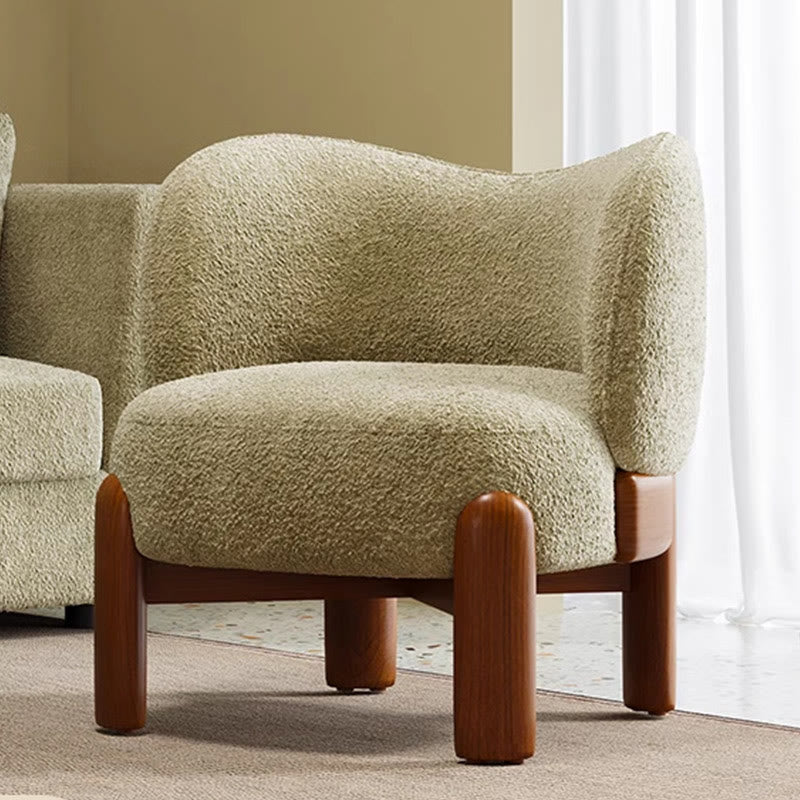 Single Chenille Fabric Solid Wood Accent Chair - Beige - image 8