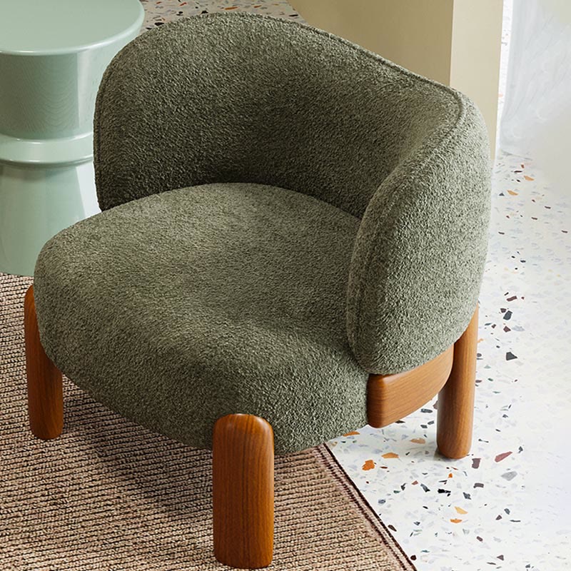 Single Chenille Fabric Solid Wood Accent Chair