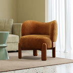 Single Chenille Fabric Solid Wood Accent Chair - Caramel - image 7