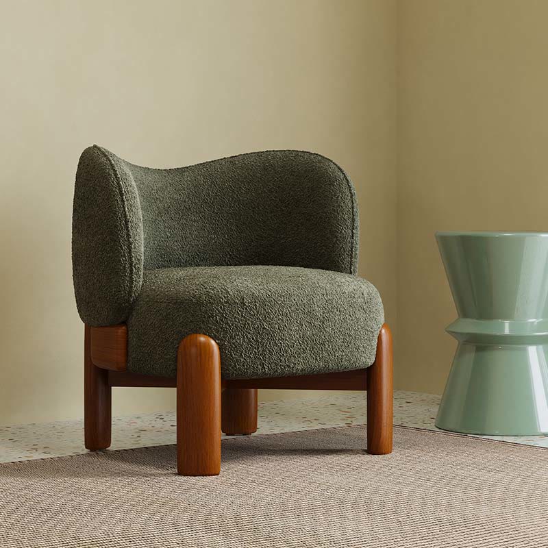 Single Chenille Fabric Solid Wood Accent Chair - image 2