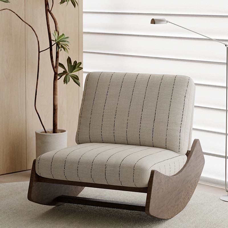 Solid Wood Accent Chair With Striped Cotton Cushion