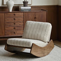 Solid Wood Accent Chair With Striped Cotton Cushion - Beige - image 0
