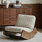 Solid Wood Accent Chair With Striped Cotton Cushion - Beige - image 0