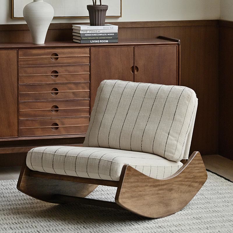 Solid Wood Accent Chair With Striped Cotton Cushion - Beige - image 0