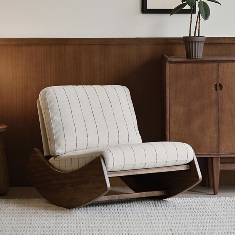 Solid Wood Accent Chair With Striped Cotton Cushion