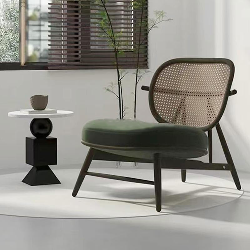 Mid-century Solid Wood Rattan Accent Chair - Green - image 0