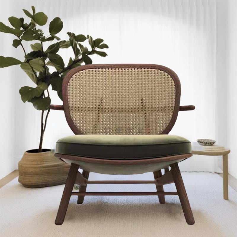 Mid-century Solid Wood Rattan Accent Chair