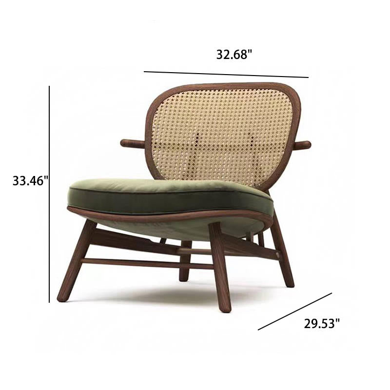 Mid-century Solid Wood Rattan Accent Chair