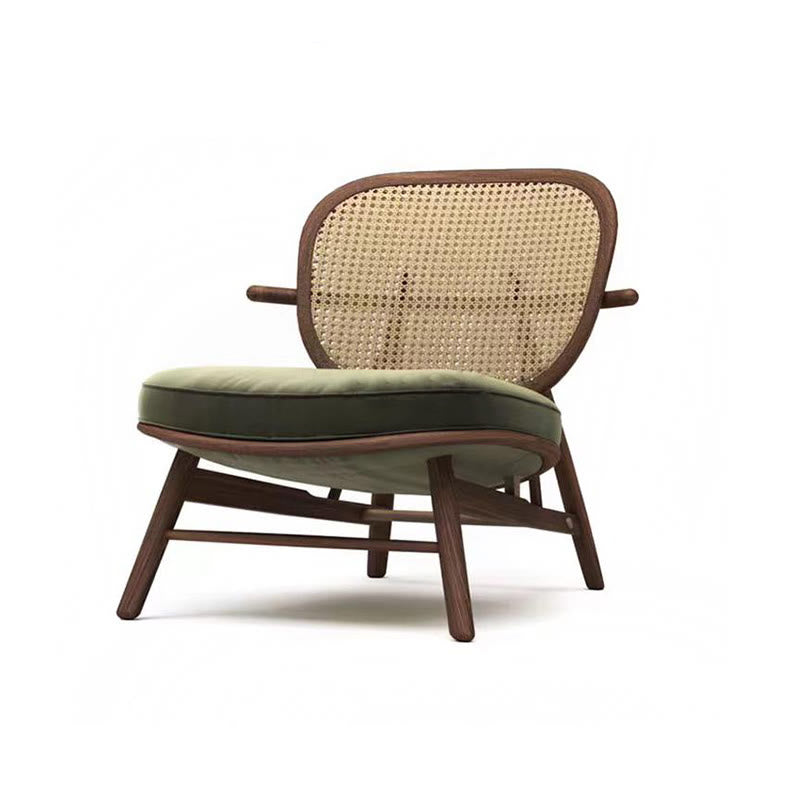 Mid-century Solid Wood Rattan Accent Chair