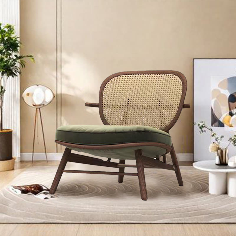 Mid-century Solid Wood Rattan Accent Chair